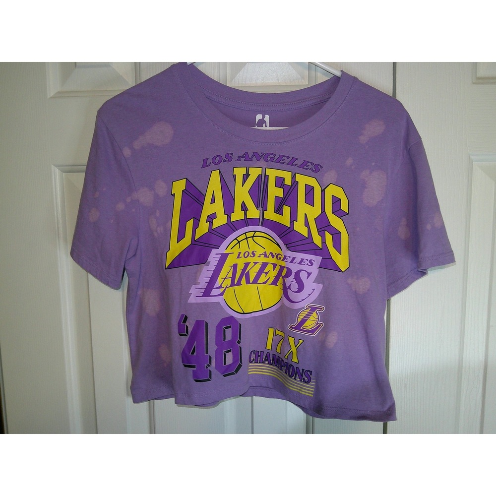 NBA Los Angeles‎ Lakers Graphic Crop Top Bleach Dye Tee Shirt Small